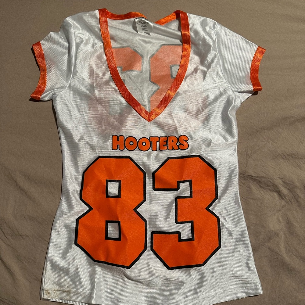 Hooters Women's Orange and White V-Neck Jersey
